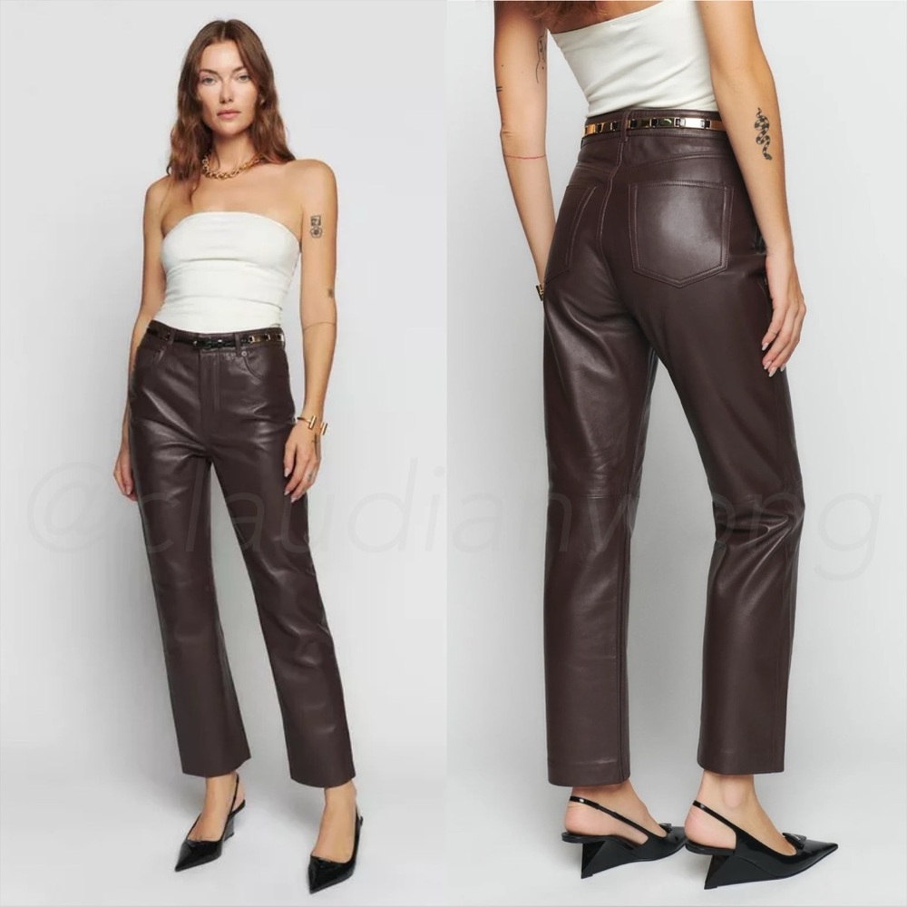 REFORMATION x VEDA Cynthia Leather Pants in Chocolate Brown